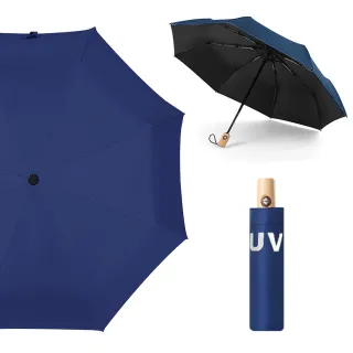 【幸福揚邑】降溫抗UV防風防撥水大傘面全自動開收木柄晴雨摺疊傘(深藍)