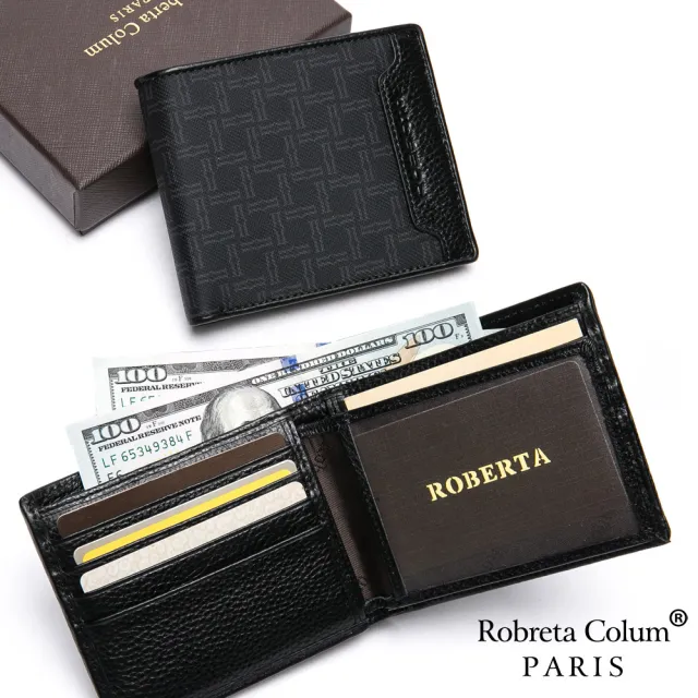 【Roberta Colum】雙11  尊爵頭層牛皮暗袋12卡2照可拆式左右翻短夾