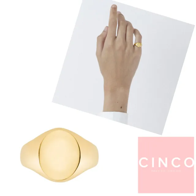 【CINCO】葡萄牙精品 CINCO Giovanna ring 925純銀鑲24K金 尾戒 圓形素面尾戒(925純銀)