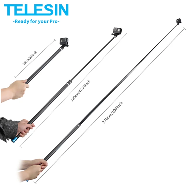 【TELESIN】碳纖維自拍棒2.7米 270cm(for gopor)