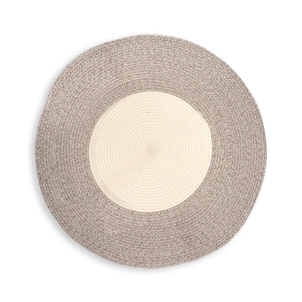 【收納職人】日系慢活厚棉線編織大地毯-淺棕+白色拼接