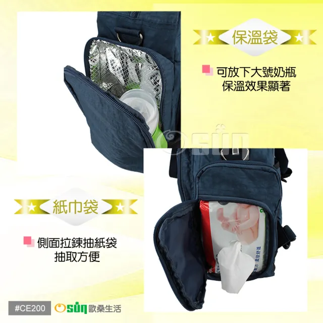 【Osun】雙11 新款無毒超容量後背側背斜背手提四用媽咪包、媽媽包(素色款 CE200)