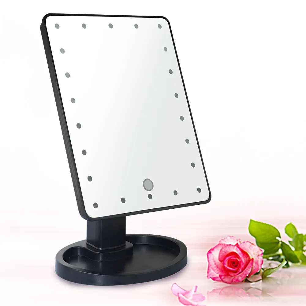 【幸福揚邑】10吋超大22燈LED可翻轉觸控亮度調整美顏化妝桌鏡-黑
