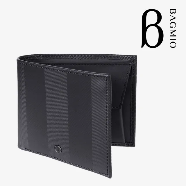 【BAGMIO】牛皮 4 卡零錢包短夾-墨黑 ( 絕版出清 )