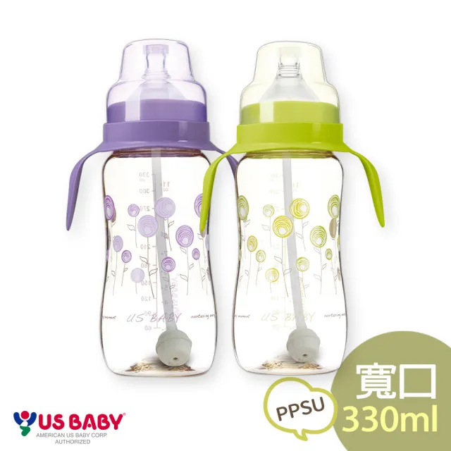 【US BABY 優生】真母感PPSU手把吸管奶瓶(寬口徑330ml)