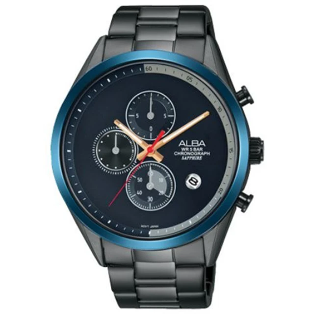 【ALBA】時尚三眼海藍腕錶-黑X藍 43mm(VD57-X135SD/AM3597X1)