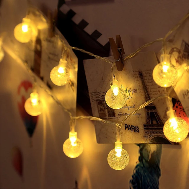 【樂邁家居】水晶球 LED串燈 聖誕燈 派對 居家 陽台 兒童房 商業佈置 電池款(3米 30顆暖色燈)