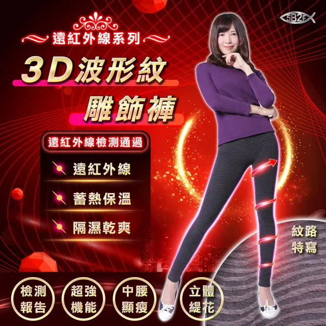 【5B2F 五餅二魚】現貨-遠紅外線3D波形紋雕飾褲-MIT台灣製造(遠紅外線檢測報告 更安心)