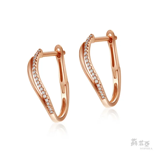 【SOPHIA 蘇菲亞珠寶】14K玫瑰金 流線造型 鑽石耳環