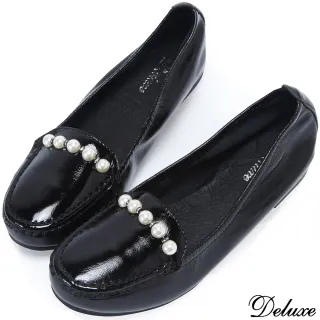 【Deluxe】優雅氣質低調奢華珍珠扣飾平底娃娃鞋(黑)