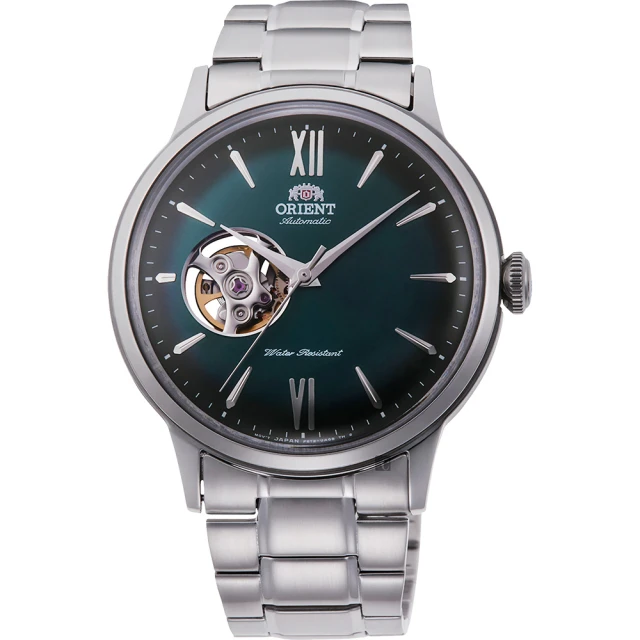【ORIENT 東方錶】開芯小鏤空機械錶-綠x銀/40.5mm(RA-AG0026E)