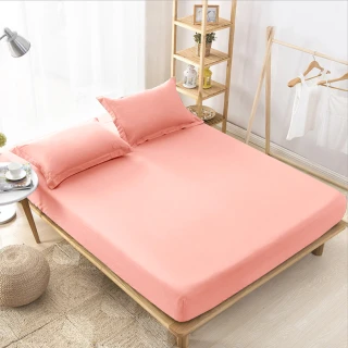 【Simple Living】60支100%天絲素色三件式枕套床包組 珊瑚桔(加大)