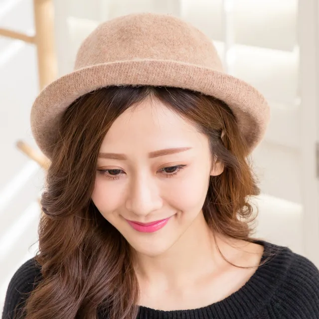【Wonderland】日式純色加厚保暖羊毛混紗漁夫帽盆帽(卡其)