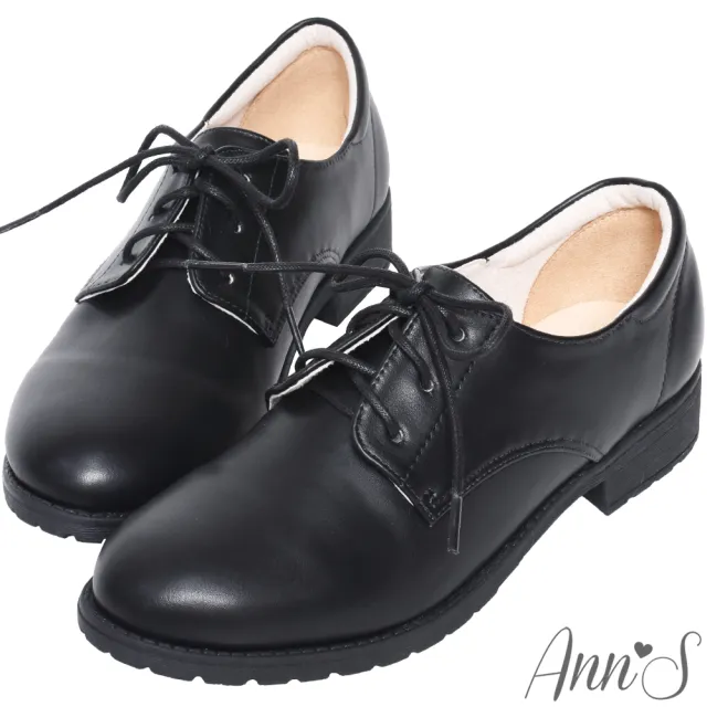 【Ann’S】學院氛圍-素色QQ軟底綁帶平底牛津鞋-版型偏小(黑)