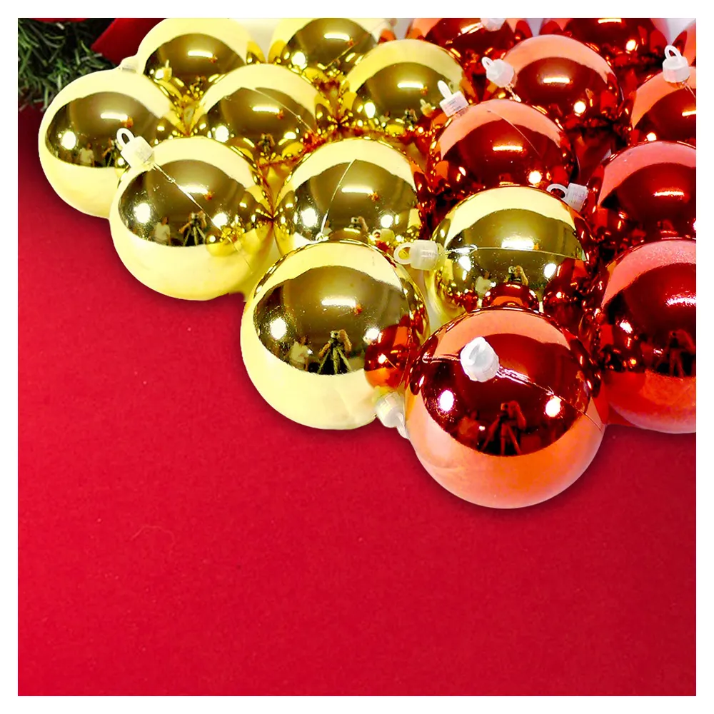 【摩達客】聖誕70mm紅金雙色亮面電鍍球18入吊飾組合(7CM)