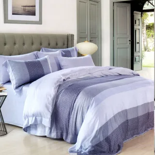 【貝兒居家寢飾生活館】100%天絲四件式全鋪棉兩用被床包組 麻趣布洛藍(加大)