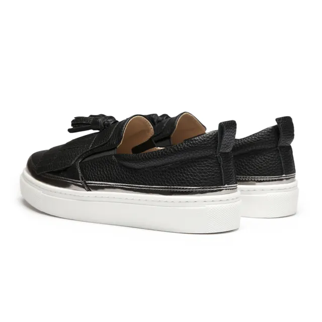 【FUFA Shoes 富發牌】流蘇滾銀邊百搭休閒鞋-黑 1BD26(女鞋/女懶人鞋/平底鞋/包鞋)