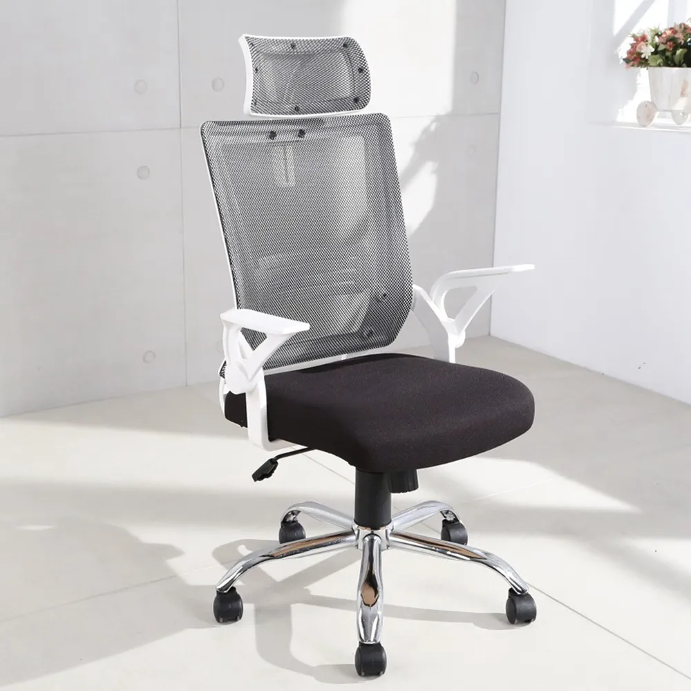 【LOGIS】黑白騎士透氣網護頸護腰電腦椅(辦公椅)