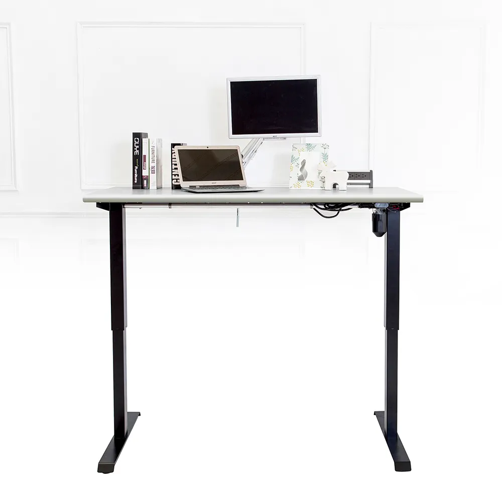 【南亞塑鋼】4.7尺電動升降工作桌/電腦桌/書桌-黑色款(灰色桌面)