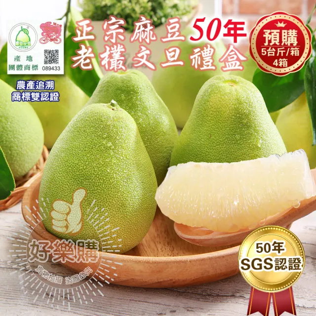 【台南麻豆王家】50年老欉文旦5斤x4箱(5-8顆/箱 SGS認證 中秋送禮 企業團購 揪團 文旦 柚子)