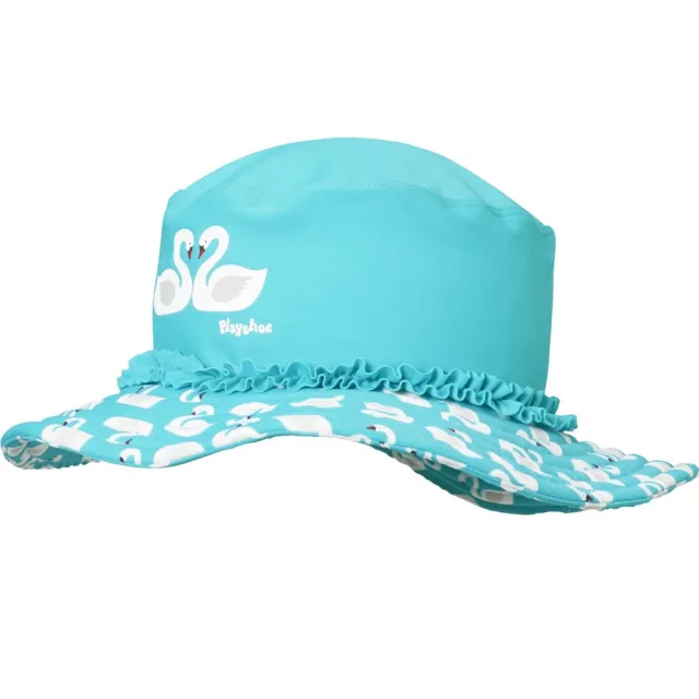 【德國Playshoes】嬰兒童抗UV防曬水陸兩用漁夫帽-天鵝(護頸遮脖遮陽帽泳帽)