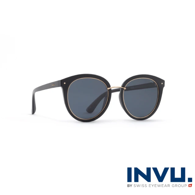 【INVU瑞士】來自瑞士優雅金邊造型水銀偏光太陽眼鏡(黑-T1914A)