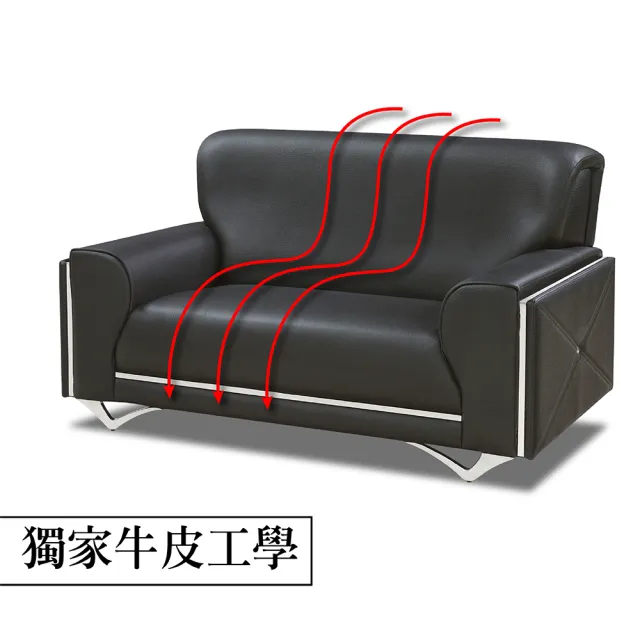 【IHouse】維也納 半牛皮工學舒適獨立筒沙發 3人座
