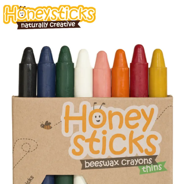 【Honey Sticks】紐西蘭純天然蜂蠟無毒蠟筆-5歲以上學童適用(8色細長型x2組)