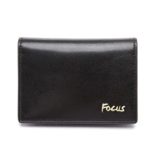 【FOCUS】時尚黑6卡1透明窗/真皮卡片夾FGB1129(義大利植鞣革/頭層牛皮)