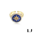 【Little Joys】旅美原創設計 六芒星羅盤925銀鍍金戒指(寶石藍)