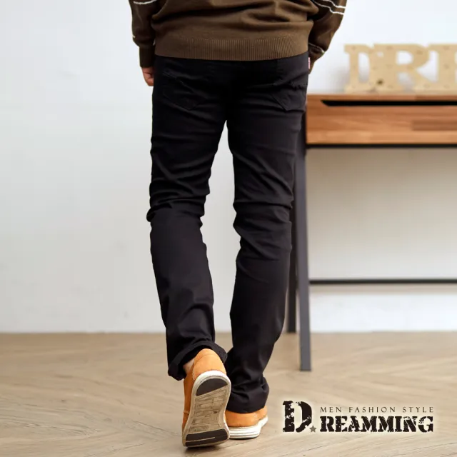 【Dreamming】簡約素面伸縮小直筒休閒長褲(黑色)