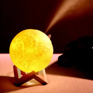 【ANTIAN】3D打印月球燈加濕器 送木質支架 水氣噴霧加濕器(夜燈香氛機/噴霧加濕器 母親節禮物)