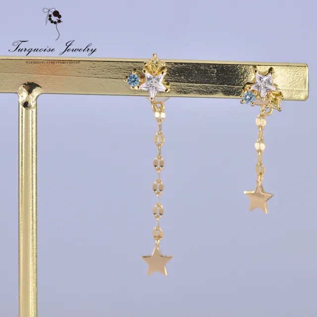 【Turquoise Jewelry】甜美氣質星星圖騰鋯石S925銀鍍金耳環(tqsm0005)