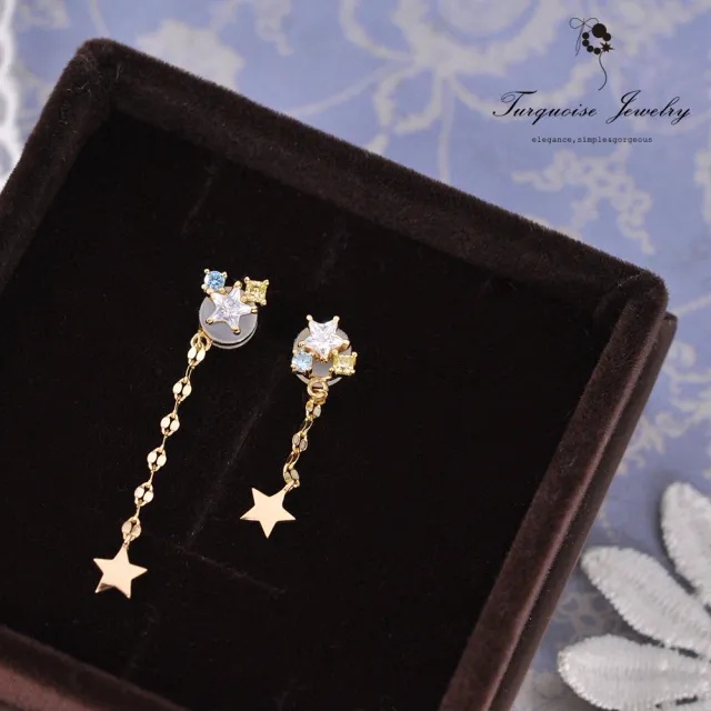【Turquoise Jewelry】甜美氣質星星圖騰鋯石S925銀鍍金耳環(tqsm0005)