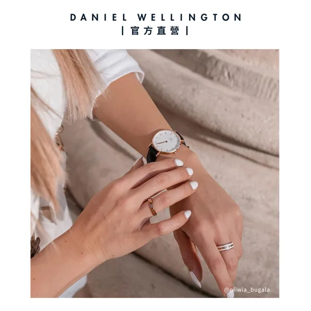 【Daniel Wellington】DW 手錶  Petite Sheffield 32mm爵士黑真皮皮革錶-玫瑰金框(DW00100174)