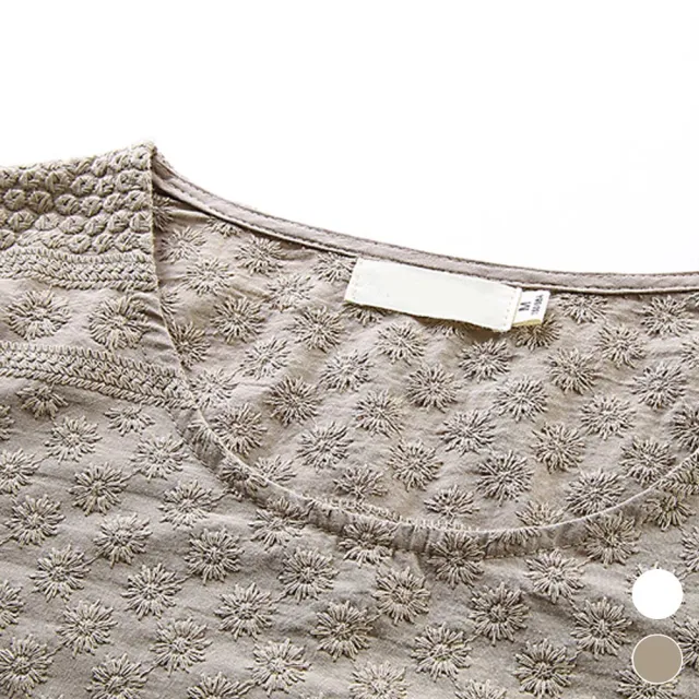 【ACheter】英國凱特優遊風立體織布刺繡圖騰短袖上衣#103478(2色)