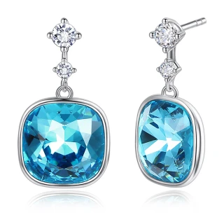 【GIUMKA】新年禮物．純銀耳環．採施華洛世奇水晶元素(藍色)