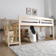 【H&D 東稻家居】艾廉日式清新雙層木床架組-2件式(高腳床 松木 床架 木床架 步梯 床墊)