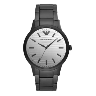 【EMPORIO ARMANI】條紋鏡面時尚腕錶-黑X銀(AR11259)