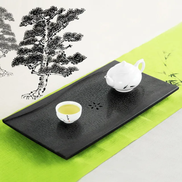 【生活禪】玄武岩日式石茶盤-川流不息 B21-002／台灣工藝(40x22x3cm)