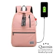 【DF Queenin】休閒街頭風USB多功能防潑水尼龍後背包-共3色