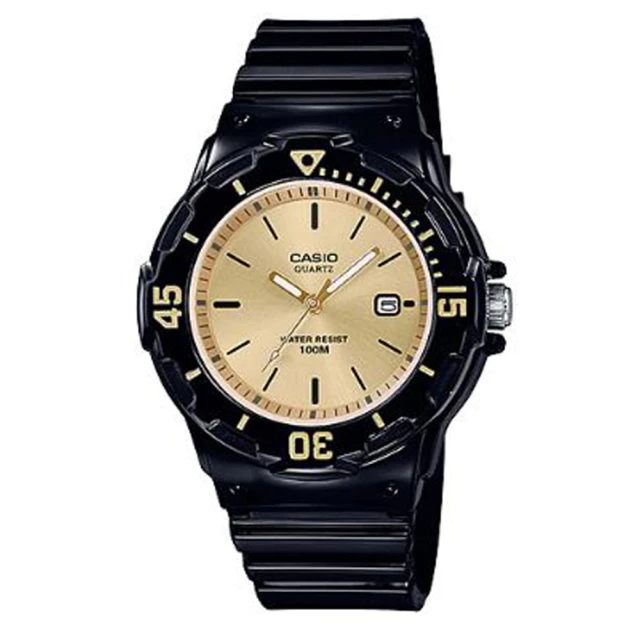 CASIO 卡西歐 金屬光澤錶面運動潛水風格腕錶-黑X金面(LRW-200H-9E)