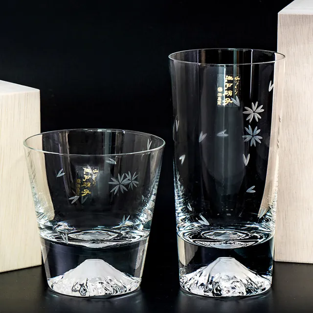 【田島硝子】富士山杯 櫻花限量款 威士忌杯+櫻花啤酒杯2入組 對杯(TG16-015-RS+TG16-015-TS)