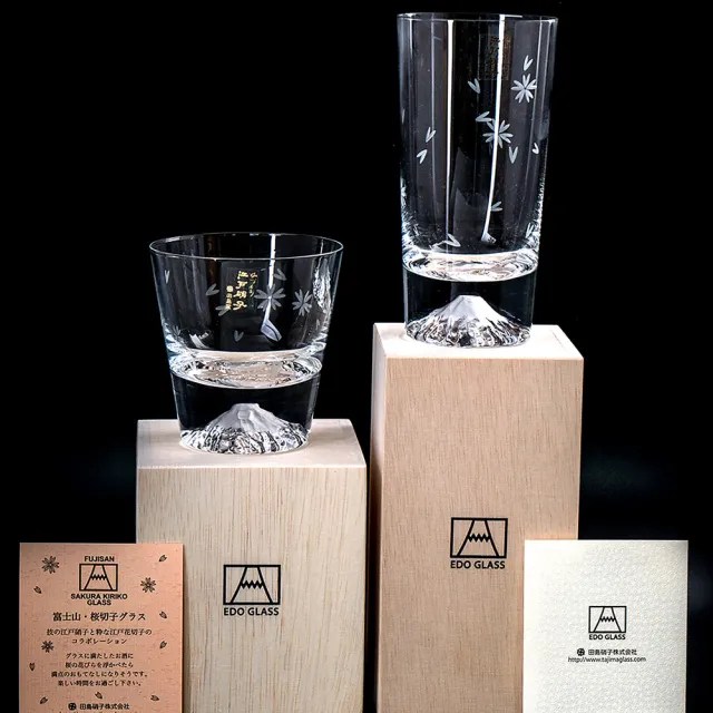 【田島硝子】富士山杯 櫻花限量款 威士忌杯+櫻花啤酒杯2入組 對杯(TG16-015-RS+TG16-015-TS)