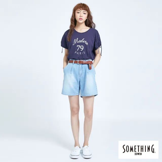【SOMETHING】女裝 百慕達斜袋短褲(拔淺藍)