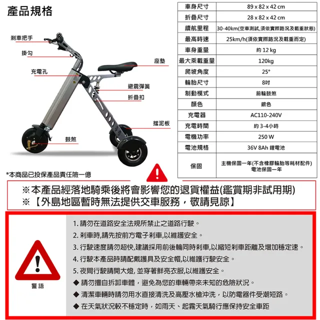 【CARSCAM】K型智能三輪折疊電動滑板車