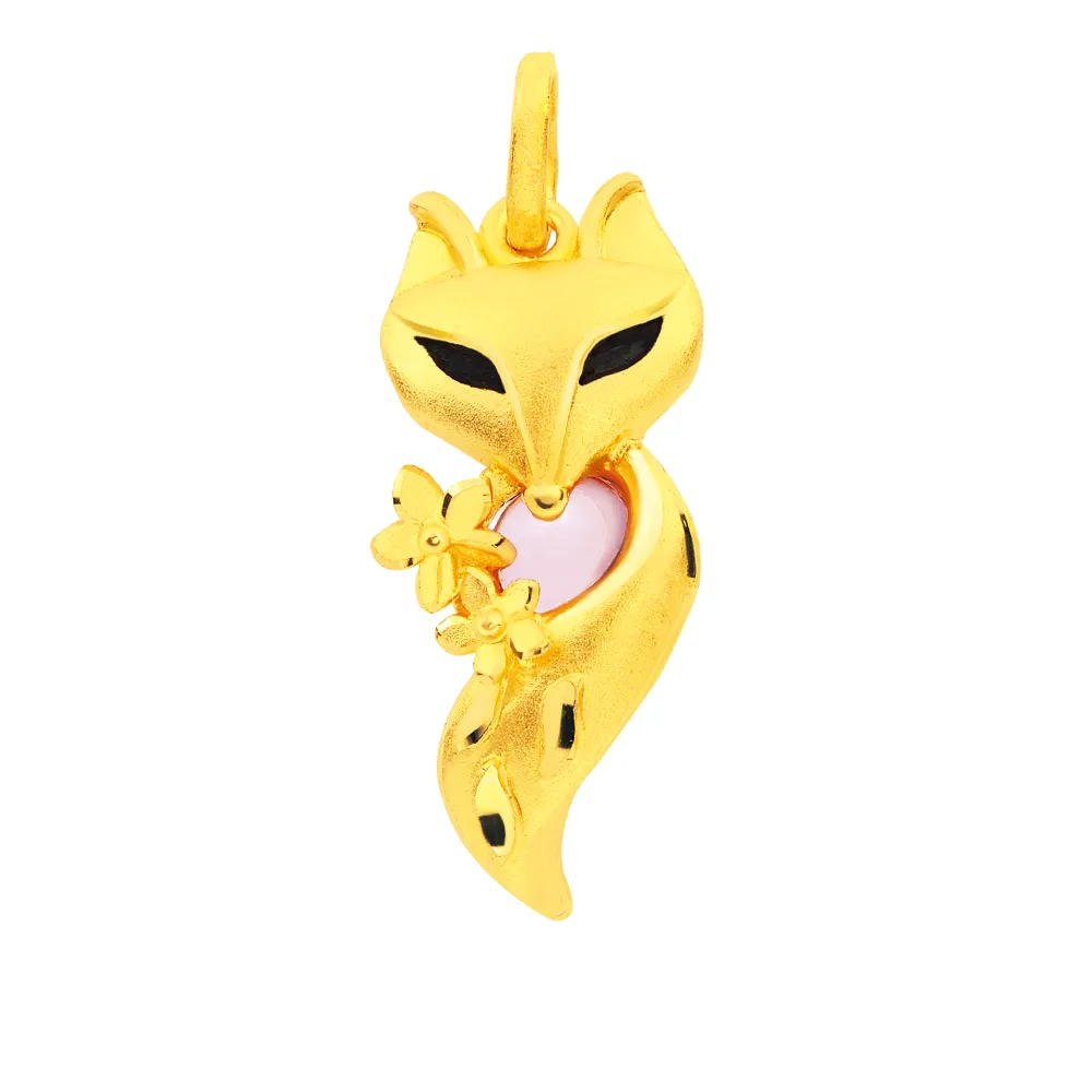 【幸運草金飾】甜蜜狐 水晶+黃金墜(金重 0.66錢±0.07)