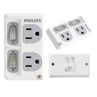 【Philips 飛利浦】2開2電腦壁插 新安規 節能開關 - 白色