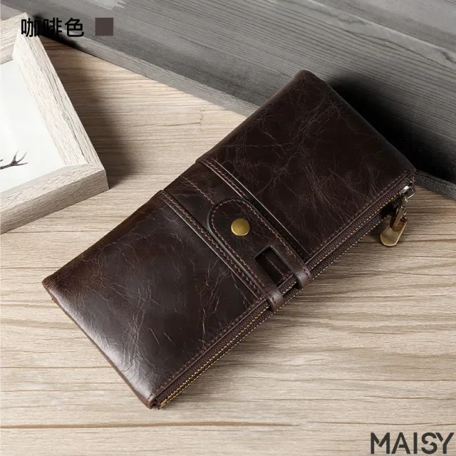 【MAISY】復古多功能容量真皮手拿長夾(現+預  棕色 / 咖啡色 / 紅色 / 黑色)