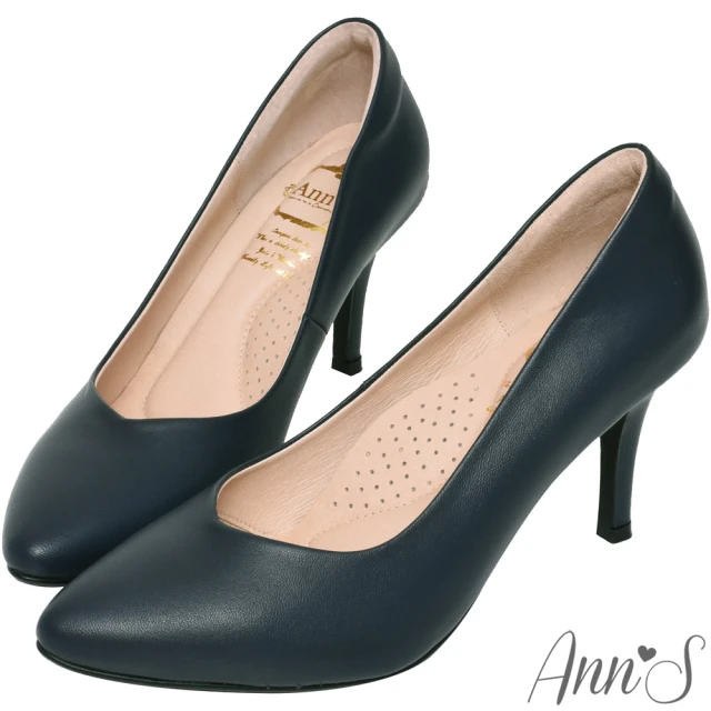 【Ann’S】舒適療癒系-V型美腿綿羊皮尖頭跟鞋8cm(深藍)